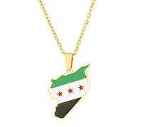 Bokcztml Collar único con colgante de mapa de Siria, colgante de bandera tradicional, collar de amistad para mujeres y hombres, joyería de vacaciones, regalo de fiesta, collar de mapa del país, talla