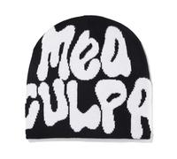 Bokcztml Gorros Y2K con estampado de letras MEA Culpa Dupes Skullies Gorro de punto holgado con calavera MEA Culpa Gorros, blanco y negro, Talla única