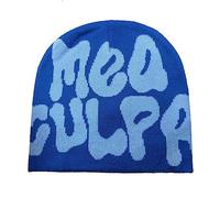 Bokcztml Gorros Y2K con estampado de letras MEA Culpa Dupes Skullies Gorro de punto holgado con calavera MEA Culpa Gorros, azul oscuro, Talla única