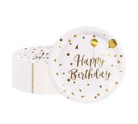 BOKFJBP Paquete de 50 platos de papel de cumpleaños blancos y dorados, redondos de papel de aluminio metálico de 7 pulgadas, platos desechables de postre, suministros de fiesta para cumpleaños, bodas