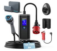 bokman Mobile Wallbox - Cable de carga (11 kW, tipo 2, conector CEE y cable adaptador, 8 m, 16 A, 3 fases, IP65, resistente al agua, cargador EV portátil para IEC 62196-2, con bolsa de transporte y