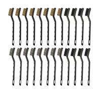 BokWin 24 mini cepillos de alambre para rascar, juego de cepillos de alambre de mango curvado, incluye 8 cepillos de nailon, 8 cepillos de alambre de acero inoxidable y 8 cepillos de latón para