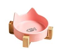 Bol Chat Céramique Anti Débordement 12,5 Cm Avec Support Bois Antidérapant, Gamelle Chat Chien Anti Glisse, Gamelle Nourriture Eau Animaux Design Ergonomique