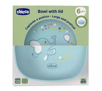 Chicco Plato de Comida Bol para bebés y niños, Tazón de destete, con tapa de silicona práctica para almacenar alimentos, apilable, ahorra espacio, 6+ meses, 0% BPA, Azul