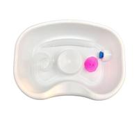 Bol de limpieza de pelo con lavabo de enjuague para ancianos y niños, bandeja de champú portátil con taza, cepillo y tubo de agua telescópico, color blanco