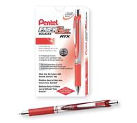 Bol grafo de gel Pentel EnerGel Deluxe RTX, punta met lica mediana, cuerpo rojo/plateado, tinta roja, caja de 12 (BL77-B)