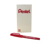Bol grafo Pentel Arts Sign Touch Fude con punta de pincel, tinta roja, caja de 12 (SES15C-B)