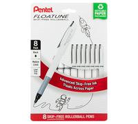 Bol grafo Pentel Floatune Rollerball de punta media de 0,8 mm, tinta negra, paquete de 8 (BY108PF8A)