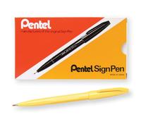 Bol grafo Pentel Sign Pen con punta de fibra, tinta amarilla, caja de 12 (S520-G)