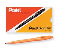 Bol grafo Pentel Sign Pen con punta de fibra, tinta naranja, caja de 12 (S520-F)