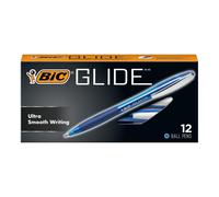 Bol grafos retr ctiles BIC Glide Blue, punta media, 10 mm, paquete de 12 unidades, escritura ultra suave, bol grafos azules