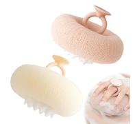 Bola de baño súper suave con ventosa de girasol, cepillo de limpieza de baño 2024, puf de malla de esponja 2 en 1, guantes de ducha, accesorios de baño exfoliantes para hombres y mujeres (albaricoque