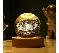 Bola de cristal 3D de 6 cm, bola de cristal regulable de 3 colores, luz nocturna con base LED de control, modelo de planeta grabado en 3D de 2.36 pulgadas para decoración del hogar para niños,