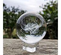 Bola de cristal 3D Equinoccio Estatuilla de flores Vidrio Esfera grabada con láser Pisapapeles Decoración de escritorio para el hogar Adornos Artesanías Regalos-60 mm_con base de cristal