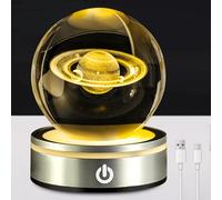 Bola de cristal 3D LED, sistema solar 3D, multicolor, base de 8 cm, madera, para Acción de Gracias