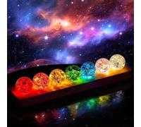 Bola de cristal 3D luz nocturna, 7 bolas de cristal de colores con base de madera LED, bolas de hielo de cristal de 40 mm, bolas de hielo curativas, bola de cristal, bola de cristal, luz nocturna