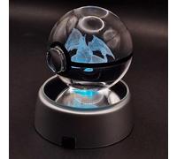 Bola de cristal 3D Poke mon Kharizar - Lámpara LED RGB con dragón de fuego grabado - Luz nocturna criatura alada con base luminosa - Idea de regalo para entrenadores y aficionados al juego - USB