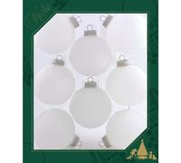 Bola de cristal artesanal sin costuras de dise o navide o de Krebs (paquete de 8), color blanco escarcha con tapas plateadas, de 67 mm (2 5/8"")