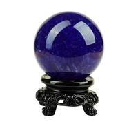 Bola De Cristal Azul Oscuro con Soporte De Madera, Esfera De Cristal Natural, Decorativa, De Cuarzo Azul, Curativa, Gema, Cristal, Piedra Bruta, Pulida Decoración del Hogar,17CM/6.7inch