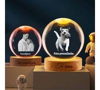 Bola de Cristal con Foto Personalizada 3D - Base con Brillo Suave y Madera Grabable - Regalo Emocional para Familia, Bebé (Ecografía), Pareja, Aniversario y Navidad (Base de Madera Natural)