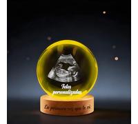 Bola de Cristal con Foto Personalizada 3D - Base con Brillo Suave y Madera Grabable - Regalo Emocional para Familia, Bebé (Ecografía), Pareja, Aniversario y Navidad (Estilo ultrasónico)