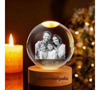 Bola de Cristal con Foto Personalizada 3D - Base con Brillo Suave y Madera Grabable - Regalo Emocional para Familia, Bebé (Ecografía), Pareja, Aniversario y Navidad (Estilo Diario)