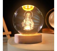 Bola de cristal con luz nocturna, bola de cristal 3D orando con base de madera, decoración navideña, lámpara de bola de cristal, planetas de luna de Jesús, regalos religiosos para la decoración de