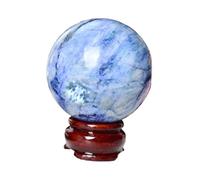 Bola de Cristal Curativa con Esfera de Cristal Piedra Lunar Azul con Soporte de Madera para MeditacióN Equilibrio de Chakras DecoracióN del Hogar y La Oficina(6cm)