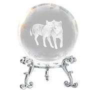 Bola de cristal de 3.0 in con 2 figuras de lobo 3D en el interior y soporte de metal, pisapapeles, regalos de cristal para mujeres, adornos de escritorio de lobo para decoración de oficina en el hoga