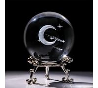 Bola de cristal de media luna y meteorito grabada con láser 3D de 60 mm con soporte de metal, esfera completa, decoración del hogar, pisapapeles