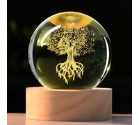 Bola de cristal del árbol de la vida con base iluminada, bola de cristal grabada con láser, árbol de la vida, luz nocturna, globos decorativos de cristal 3D, esfera de plantas, regalos para su