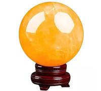 Bola de Cristal Esfera Natural, Bola de cristal de calcita amarilla con soporte de madera de 6-20 cm(3.9in(10cm))