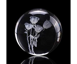 Bola de cristal grabada con láser 3D de 60 mm, esfera de cristal en miniatura con forma de flor, decoración del hogar, adorno de regalo para el Día de San Valentín, bola justa