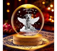Bola de Cristal Memorial Personalizada - Luz de Noche con Foto Personalizada y Base de Madera Grabada - Regalo de Duelo por Pérdida de Ser Querido, Mascota, Mamá, Papá (Recuerdo para Mascota)