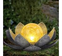 Bola de cristal solar con flores de loto para jardín, luz al aire libre, césped, entrada
