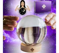 Bola de Cristal Vidente de 10 cm y Soporte de Madera + Caja Cristalomancia, Adivinación, Media [Garantía de por Vida]