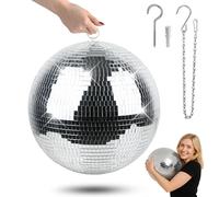 Bola de discoteca 40 cm bola disco, gran bola de espejos con anilla de suspensión, reflexión 360° para decoración de fiestas boda cumpleaños club DJ, plata