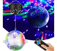 Bola de discoteca con 4 luces de colores y 18 cuentas LED que crean efectos de luz de discoteca, motor giratorio de 6 RPM con batería, bola estroboscópica de 6 pulgadas