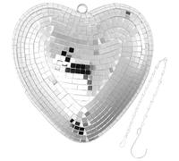 Bola de discoteca con forma de corazón, fácil de instalar el espejo, bola de discoteca, adorno colgante con cadena colgante para boda, San Valentín (plateado)