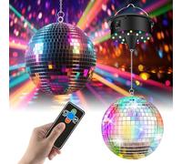 Bola de discoteca con motor, bola de espejo, motor giratorio, ajustable 5/8/10/15 rpm con bola de espejo de plata de 15,2 cm y 4 luces de color, 18 perlas LED, mando a distancia para fiestas, efectos