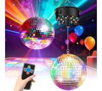 Bola de discoteca con motor mejorado, velocidad ajustable 5/8/10/15 rev/min, función estroboscópica grande de 15,2 cm con 4 luces de colores y 18 cuentas LED para efectos de iluminación disco