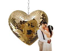 Bola de discoteca con purpurina, 16 x 15,5 x 5,5 cm, de espuma de vidrio, reflectante en forma de corazón, decoración de habitación brillante, decoración de para grandes eventos