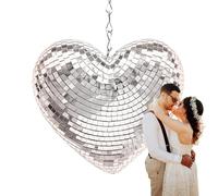 Bola de discoteca con purpurina, 16 x 15,5 x 5,5 cm, de espuma de vidrio, reflectante en forma de corazón, decoración de habitación brillante, decoración de para grandes eventos