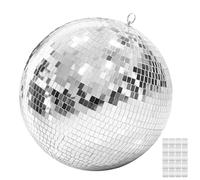 Bola de discoteca grande, bola de espejo de 16 pulgadas para decoraciones de fiesta de discoteca, adornos de bola de discoteca grande plateada con anillo colgante para una fácil instalación para DJ,