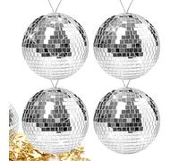 Bola de espejo de 10 cm, 4 unidades, color plata, bola de discoteca, bola de discoteca, bola de espejo, para fiestas, cumpleaños, bodas, decoración, efecto de luz