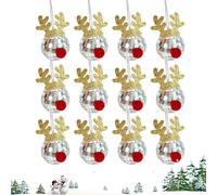 Bola de espejos de discoteca, adorno de espejos de coche de bola de discoteca,Colgantes de bolas de Navidad Asta de ciervo | 12X accesorios de dijes de bola de discoteca, espejos de discoteca para fie
