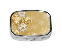 Bola De Navidad Dorada Copo De Nieve Navidad, Pastillero cuadrado para bolsillo o monedero, pequeño contenedor de pastillas, organizador de pastillas de viaje