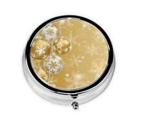 Bola De Navidad Dorada Copo De Nieve Navidad, Pastillero, Pastillero redondo Pequeño contenedor de pastillas Organizador de pastillas de viaje