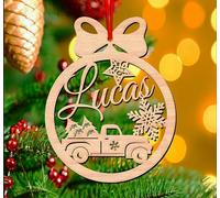 Bola de Navidad Personalizada - Decoración navideña - Esfera grabada en Madera de máxima Calidad con Cuerda incluida