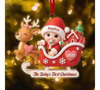Bola de Navidad Personalizada Mi Primera Navidad 2025 - Adorno para Árbol de Navidad con Nombre y Detalles del Nacimiento - Regalo Original para Bebé Niño o Niña - Decoración Navideña con Efecto 3D